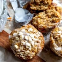 These fluffy carrot cake muffins are baked with banana. They are dairy free. Ready in 30 minutes.
