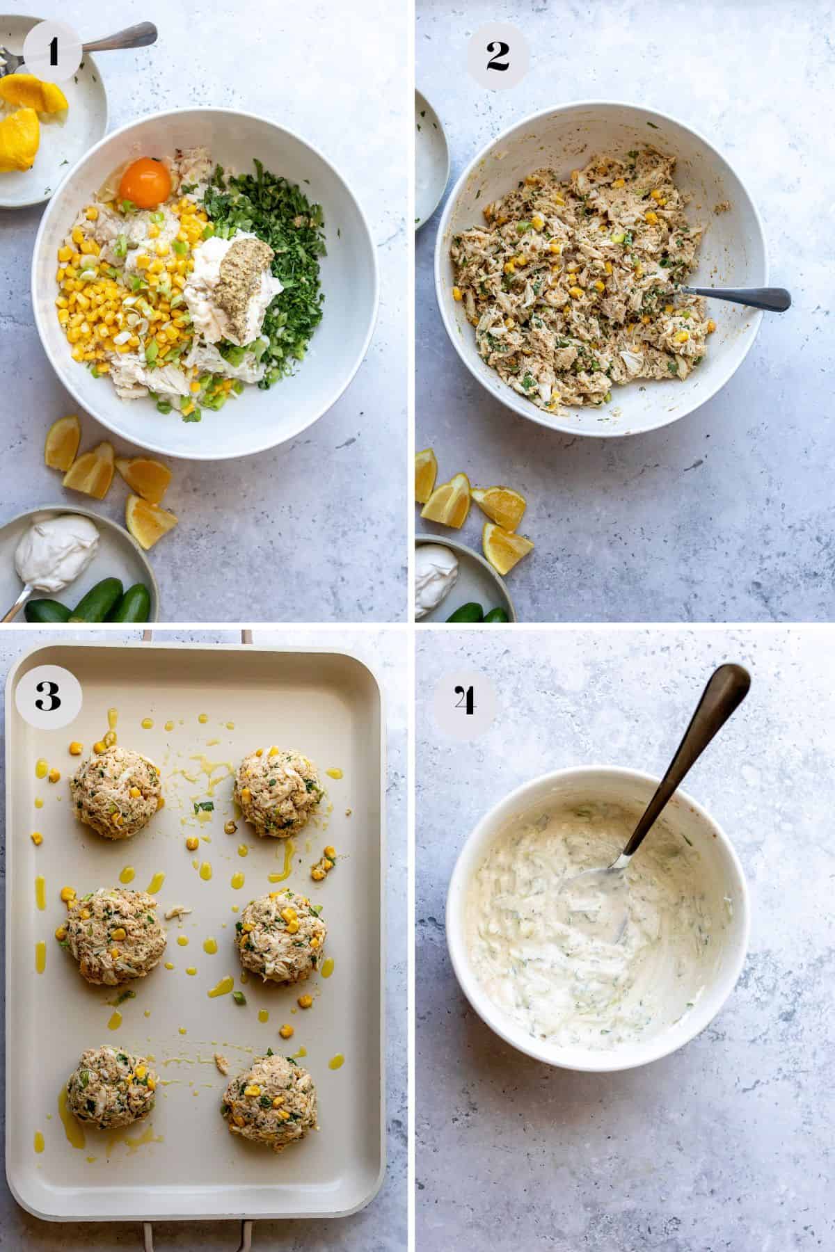 Steps to make this recipe in a large white ceramic bowl and spoons on the side. 