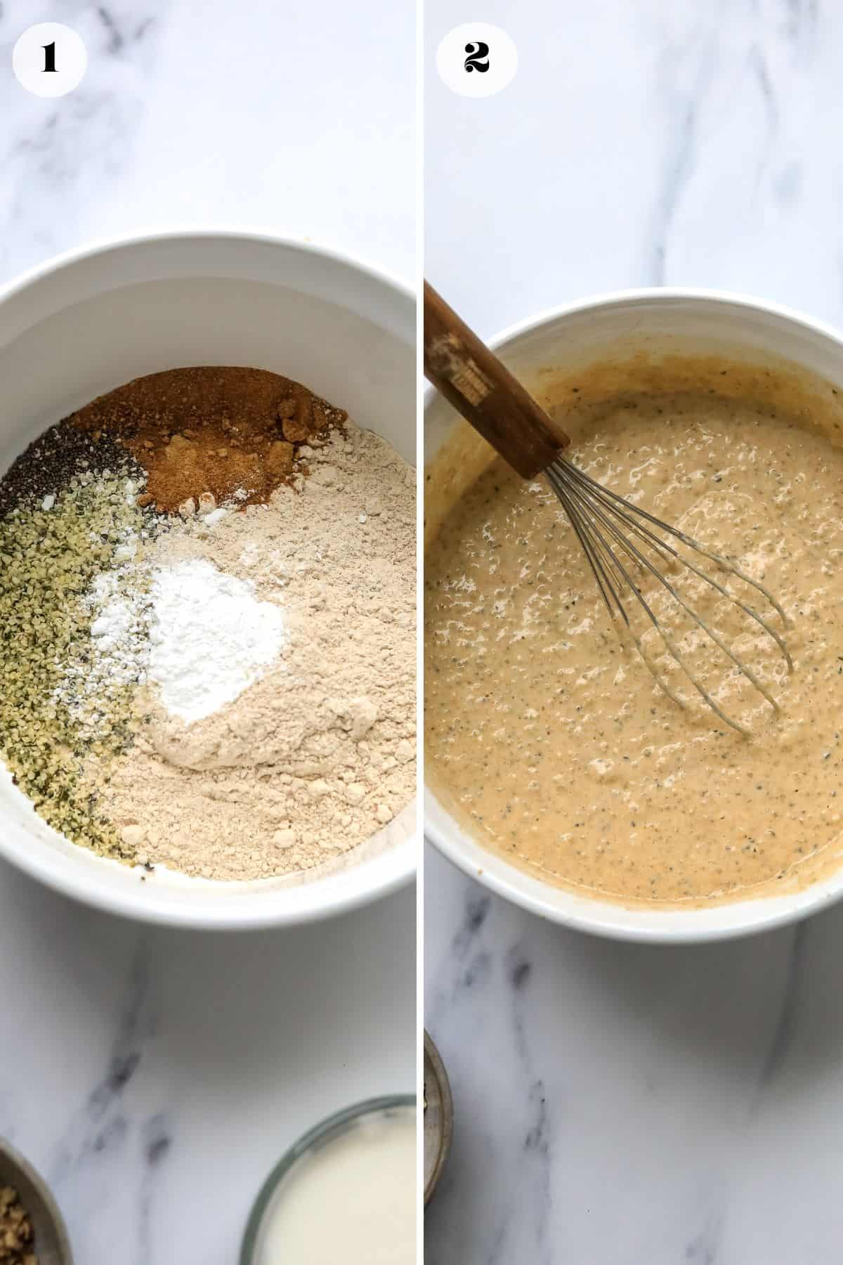 Steps to make this recipe in a white mixing bowl.