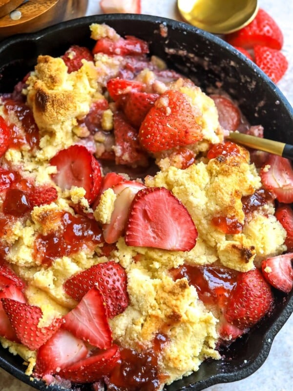 black skillet with strawberry.