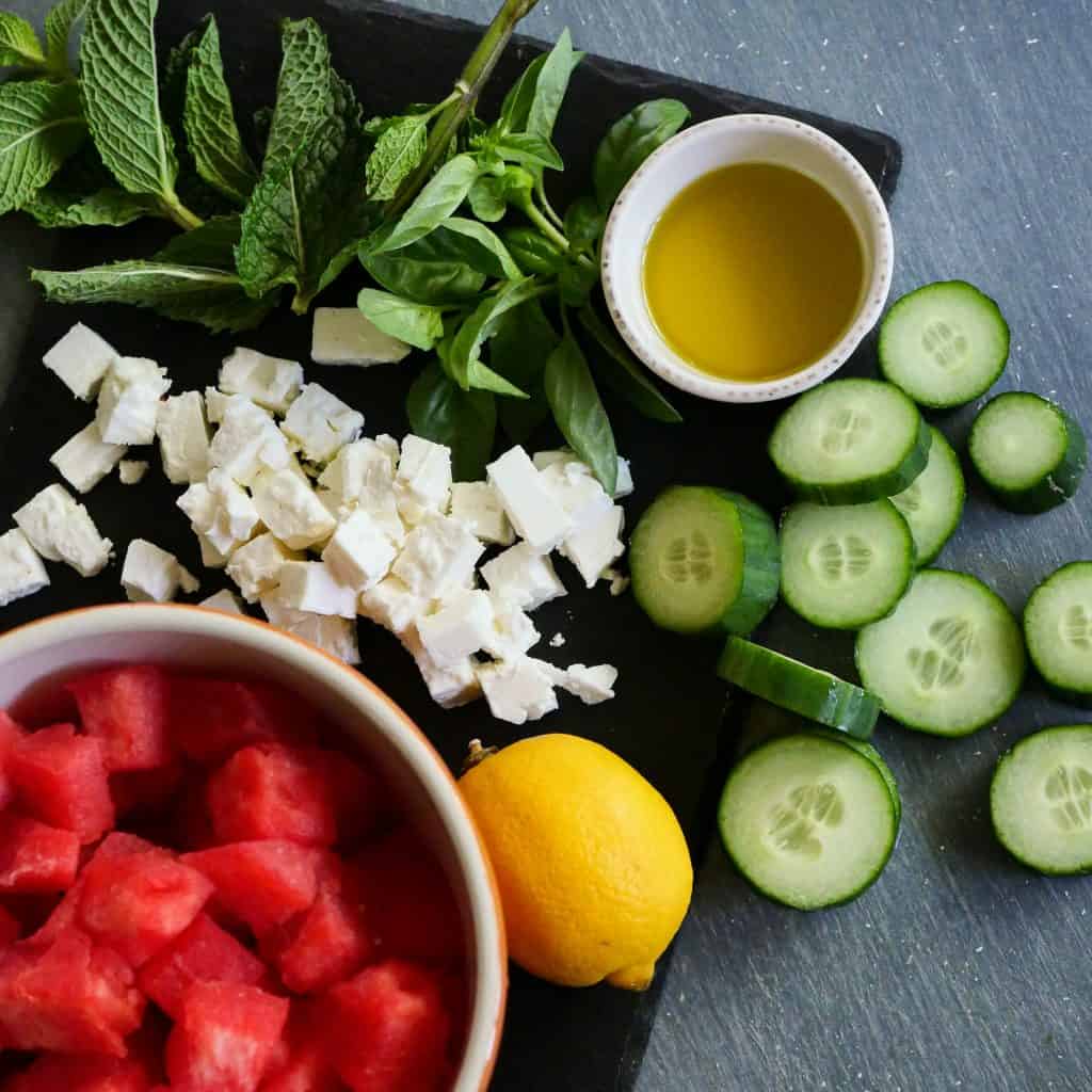 5 Minute Watermelon Feta Salad ingredients 