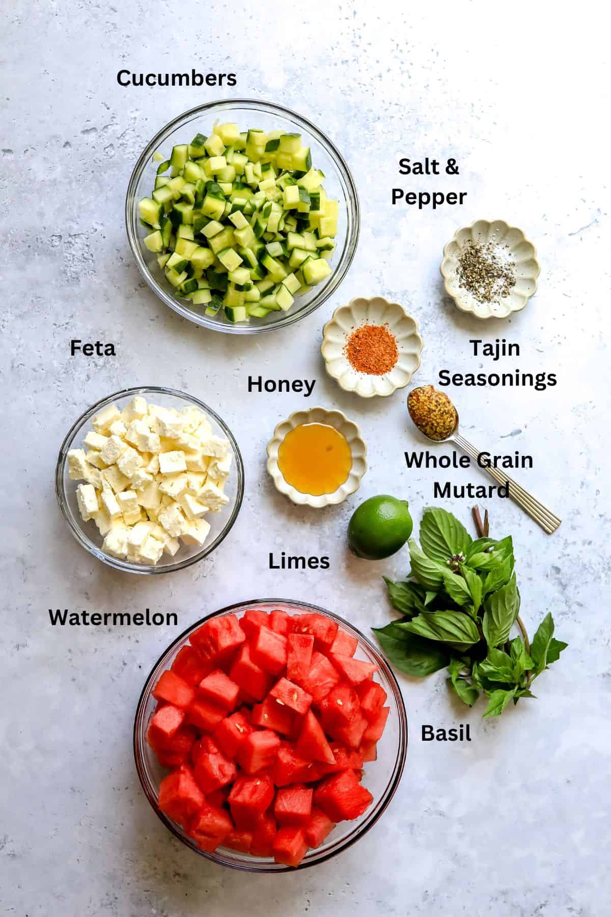 Ingredients for the recipe on a grey countertop.