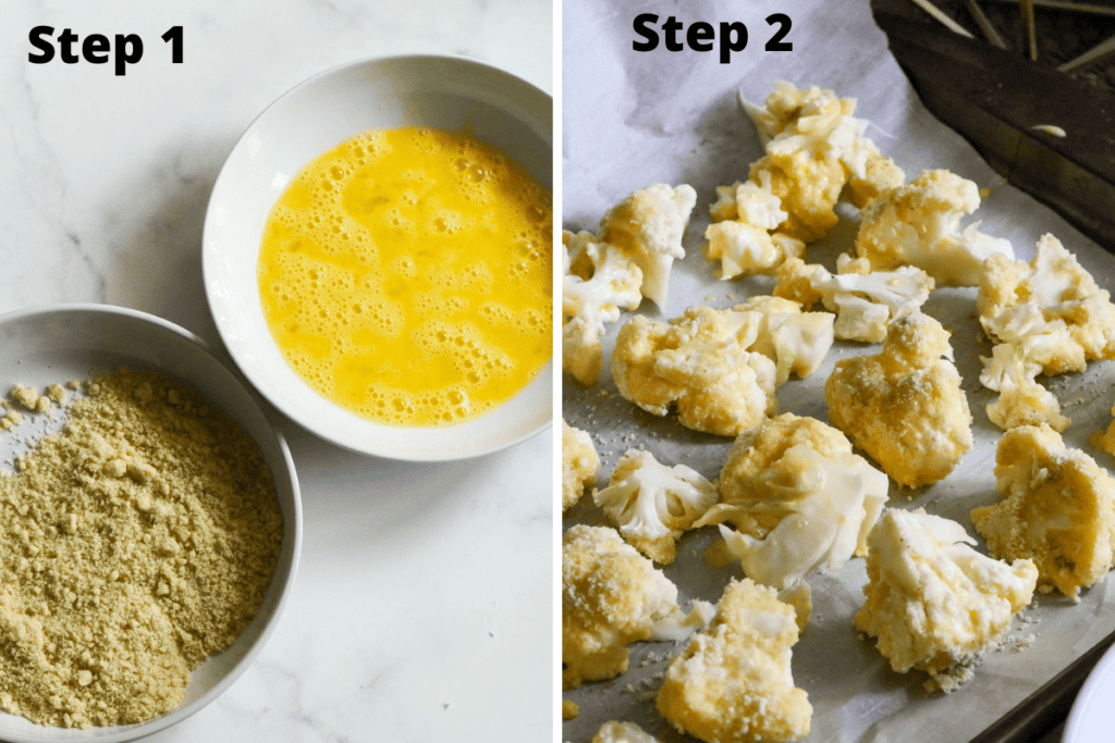 Step 1 and step 2 for this BBQ Cauliflower Wings