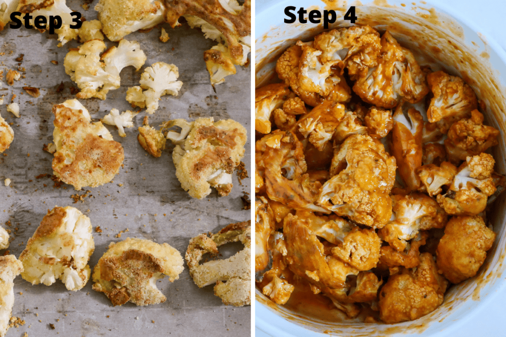 Step 3 and Step 4 for this BBQ Cauliflower Wings