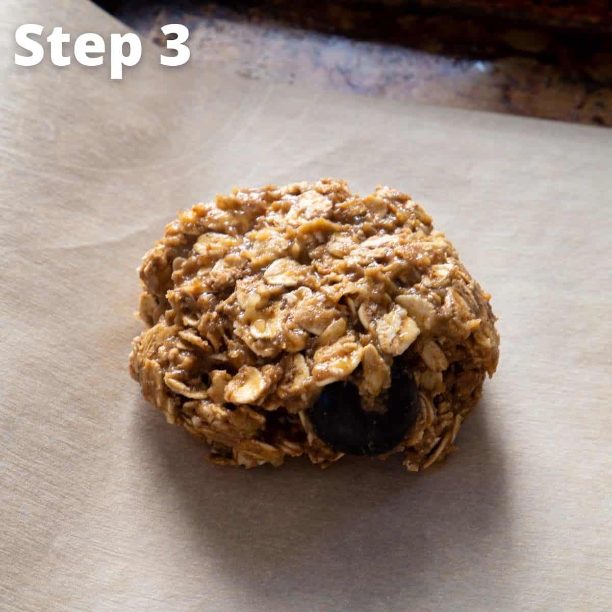 Flatten the Banana Blueberry Breakfast Cookies onto a sheet tray to bake!