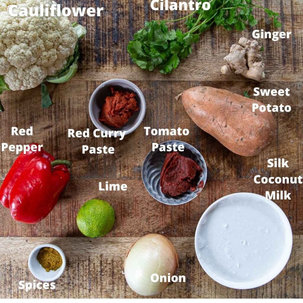 Ingredients for Cauliflower curry.
