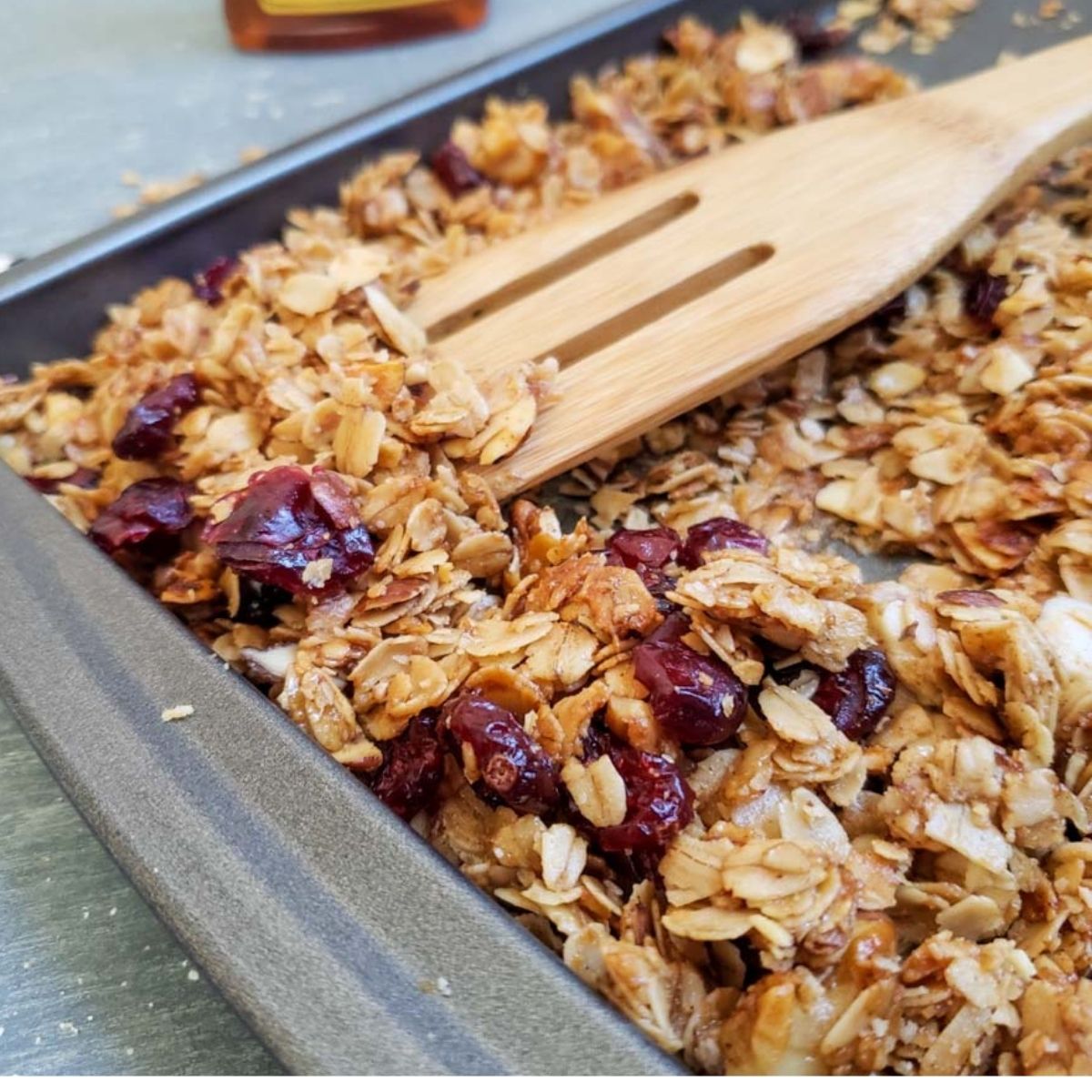 Close up shot of the granola baked. 