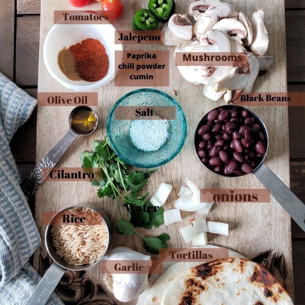 Ingredients to make the mushroom tacos. 