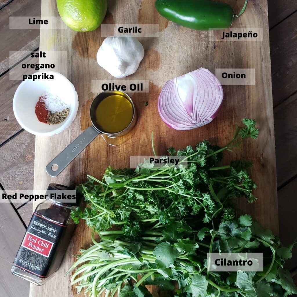 ingredients for cilantro chimichurri 