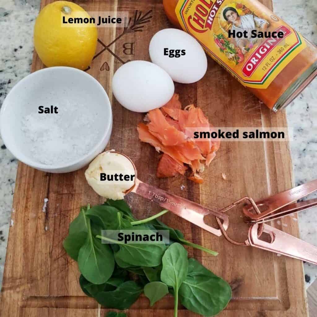 Ingredients For smoked salmon eggs benedict. 