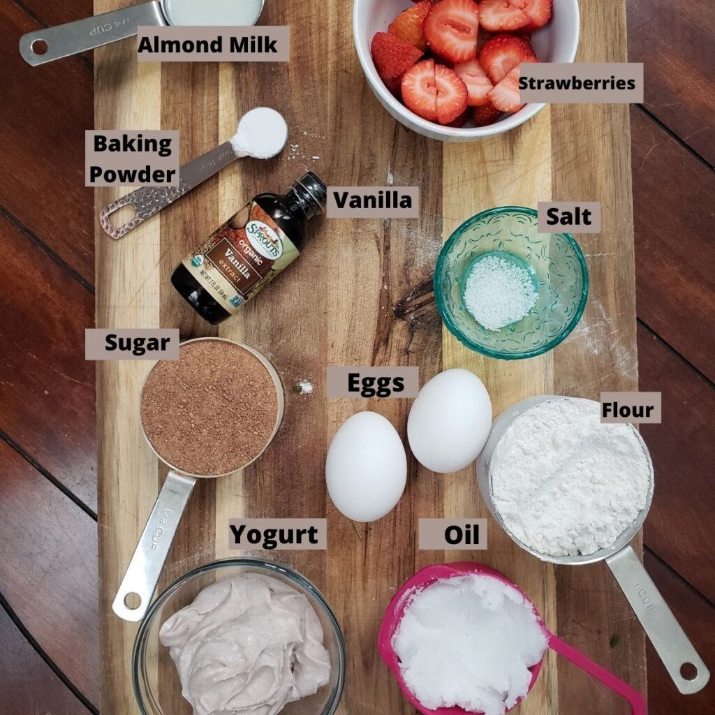 Ingredients for strawberry muffins. 