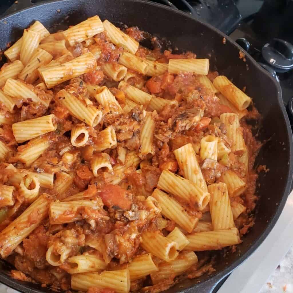 Up close photo of veggie ragu.