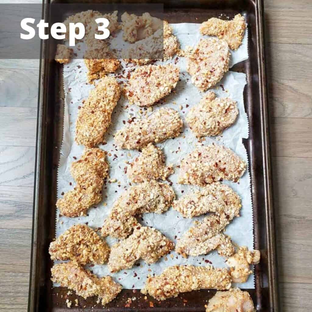 Steps to make crispy chicken before baking. 