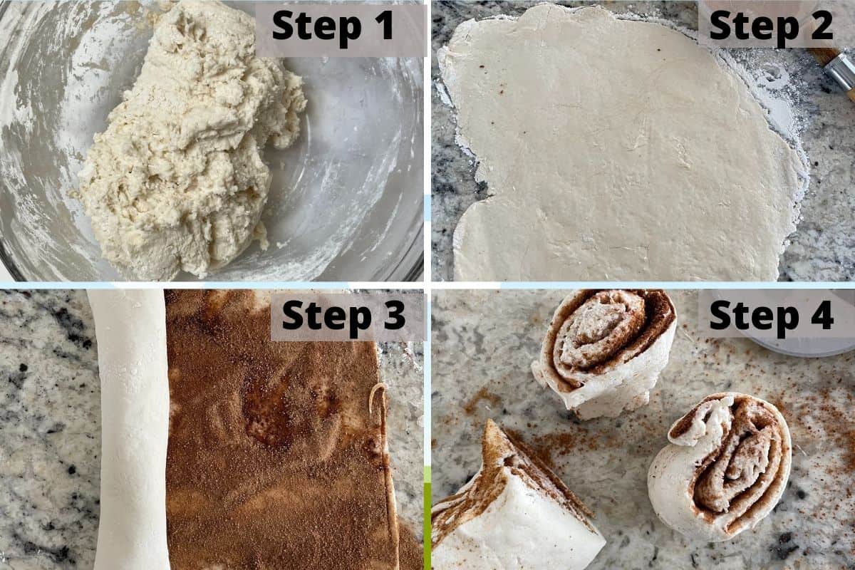 Steps to make vegan cinnamon rolls. 