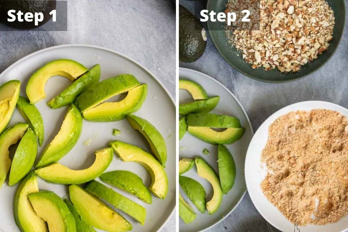 Steps to make avocado fries. 