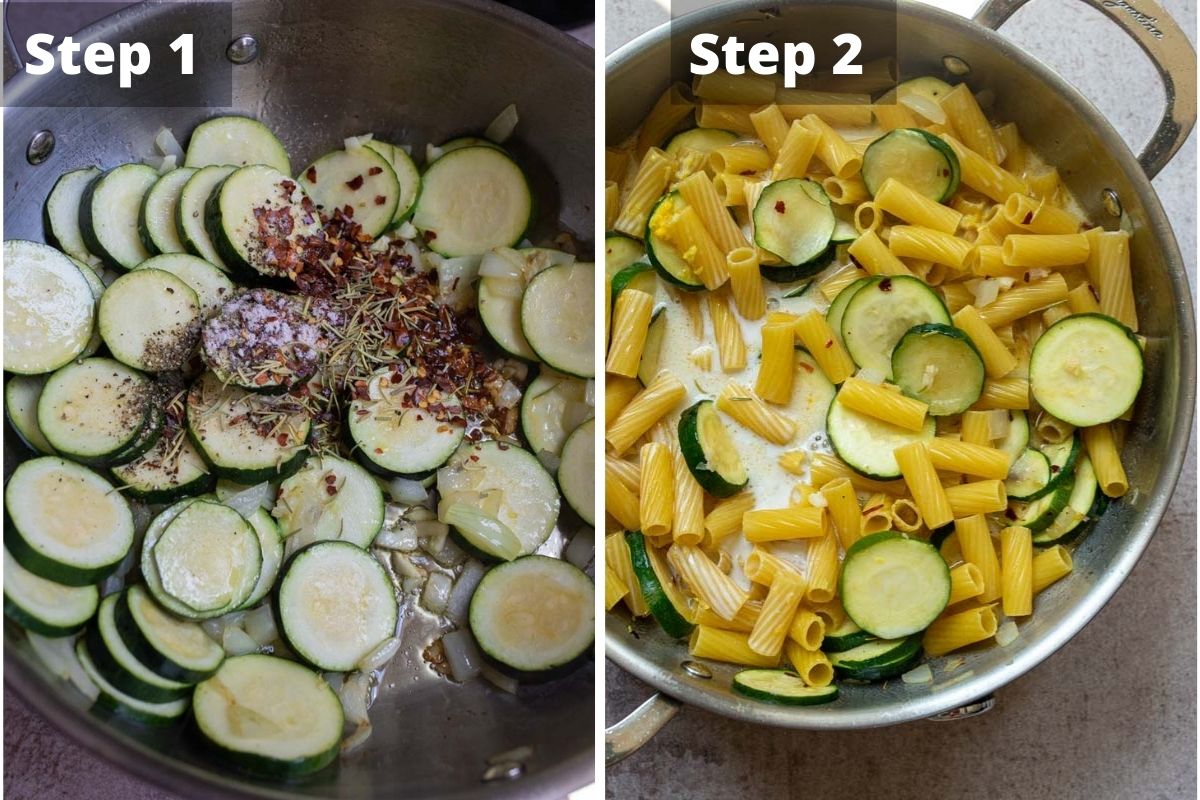 Step one and step two for Lemon Pasta. 