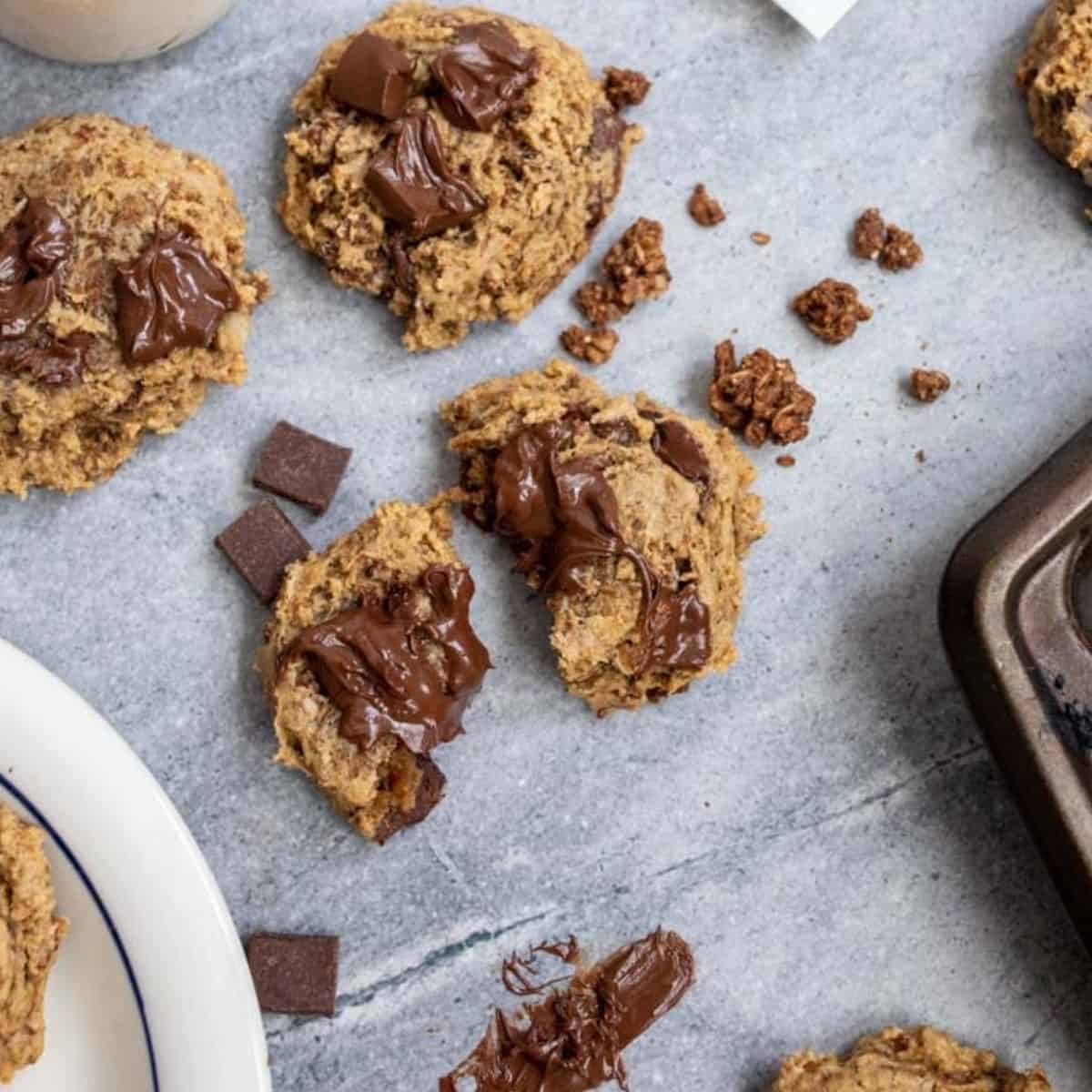 Granola Cookies on a grey background.