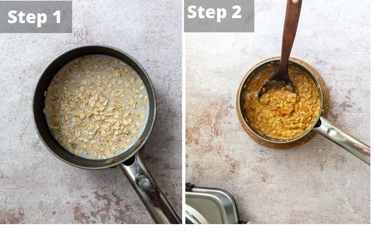 Steps to make pumpkin oatmeal. 