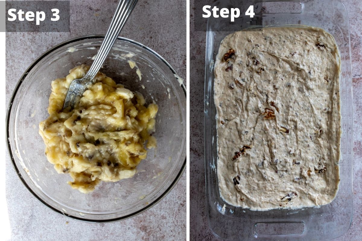 Steps to make vegan banana cake. 