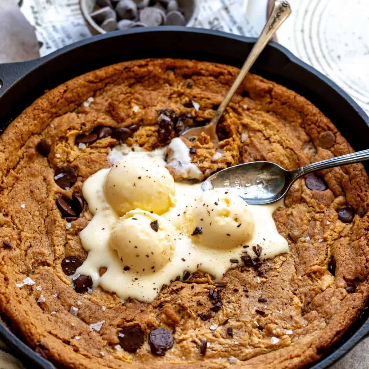 Vegan Chocolate Chip Skillet Cookie - Sweet Simple Vegan