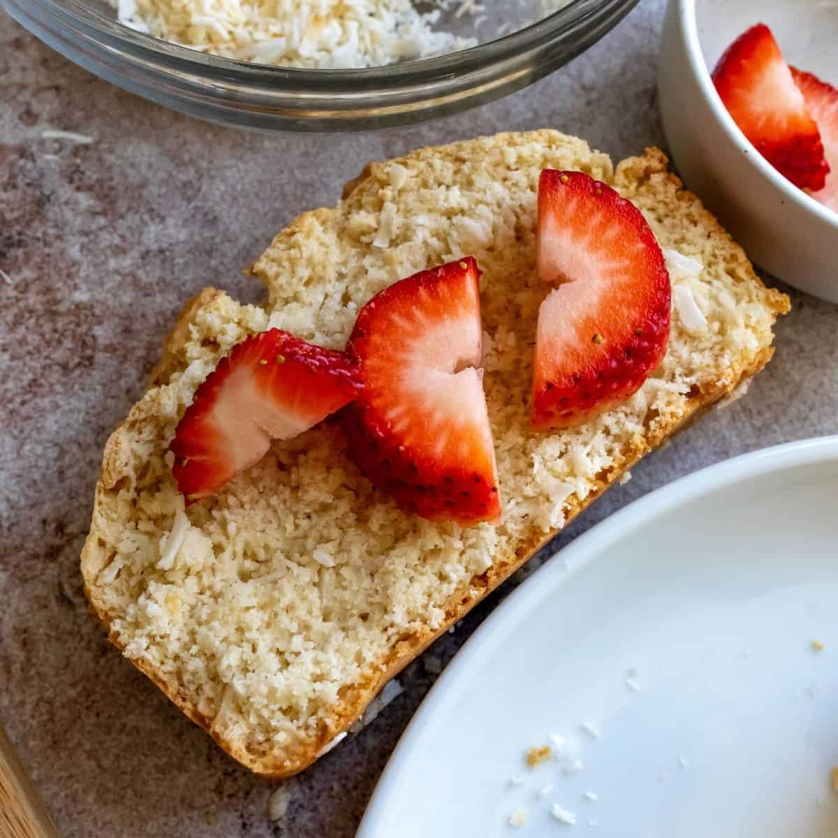 Coconut bread with fresh strawberries. 