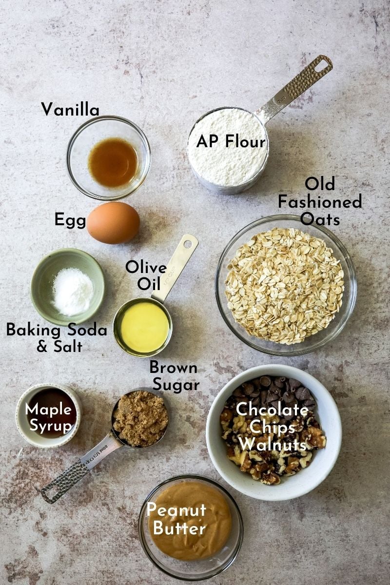 Ingredients to Make These Chocolate Chip Oatmeal Bars.
