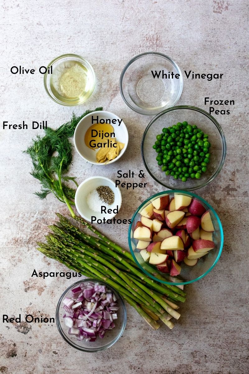 Ingredients for mustard vinaigrette potato salad. 