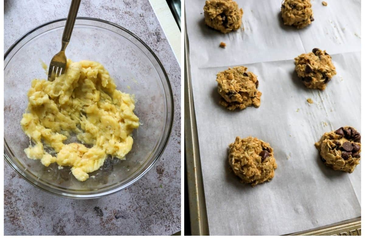 Peanut Butter Banana Oatmeal Cookies Steps in Bowls