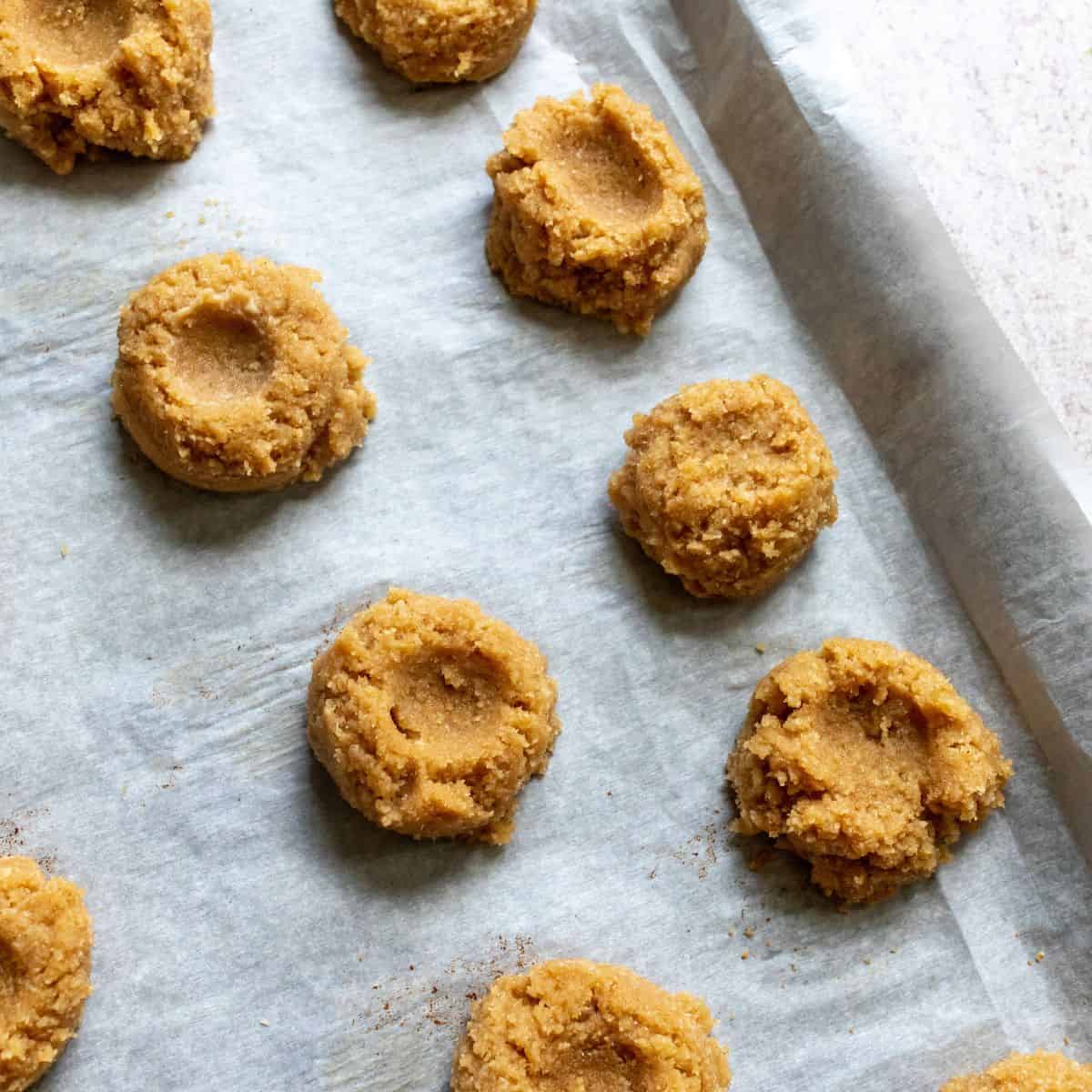 Churro cookie dough on a baking sheet. 