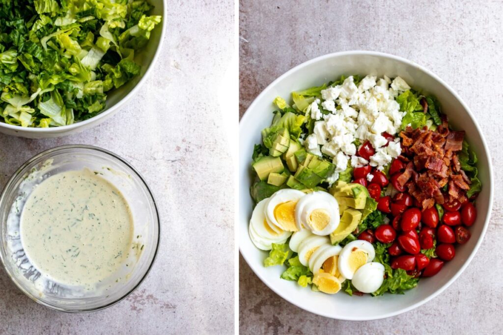 Steps to make healthy cobb in bowls and steps. 