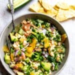Mexican Shrimp Ceviche in a grey bowl