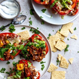 Mexican Stuffed Peppers on a white plate.