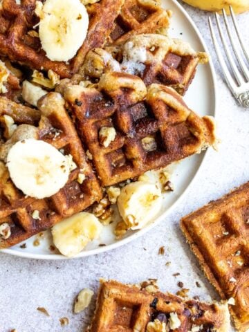 Banana Bread Waffles on a plate with forks