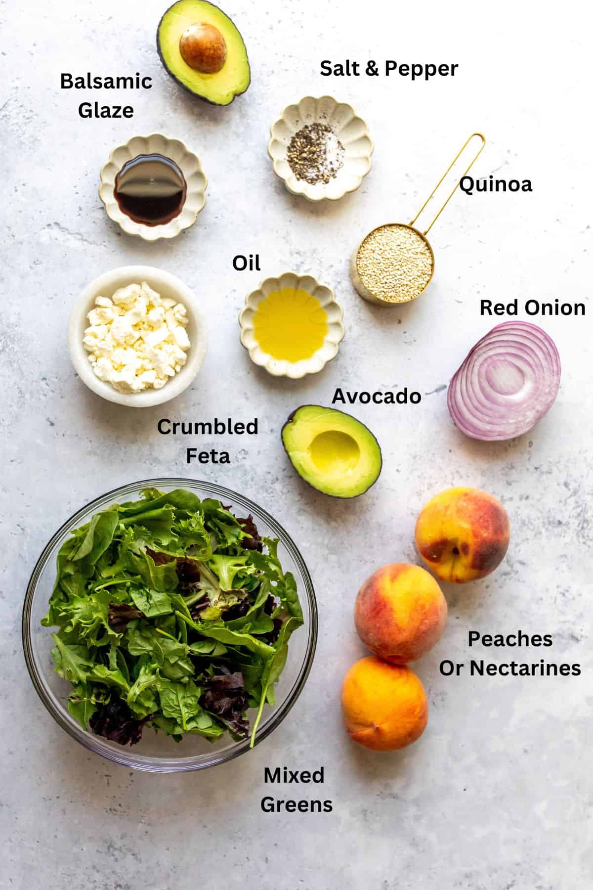 Ingredients to make this dish on a grey counter in small bowls.