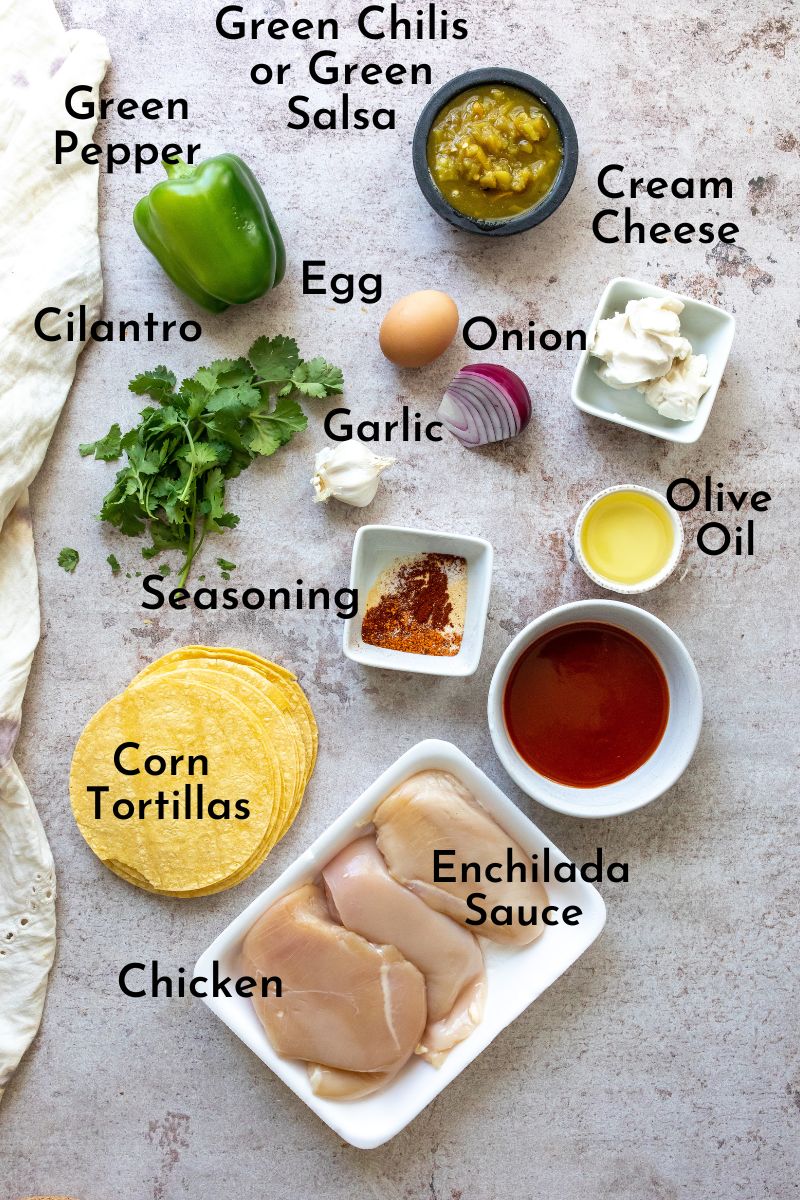 Ingredients for baked taquitos on a counter.