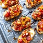 Balsamic Bruschetta on a sheet pan.