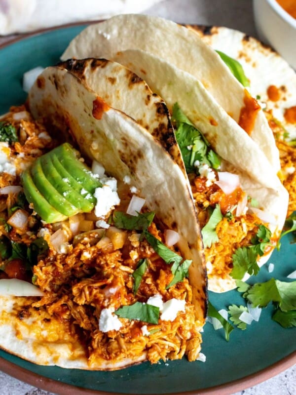 Chipotle Chicken Tacos on a green plate.
