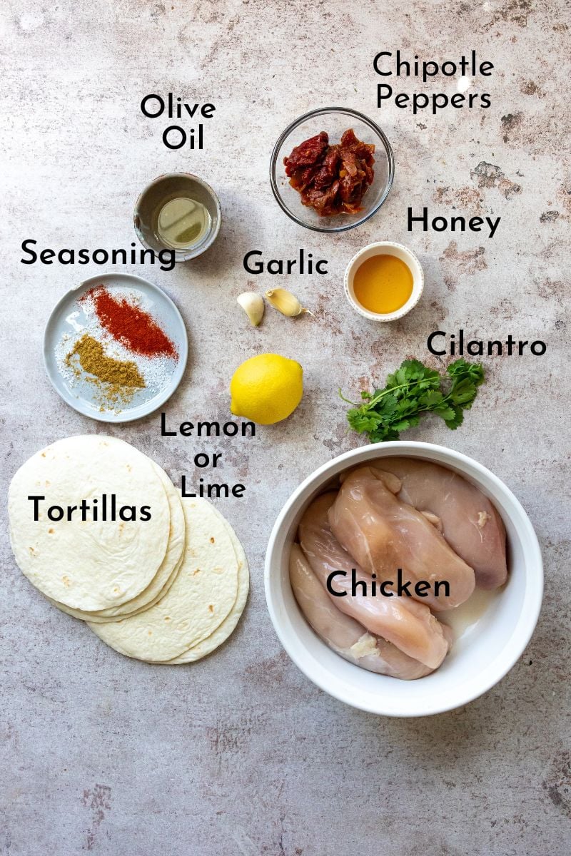 Chipotle Chicken Tacos ingredients on a counter.