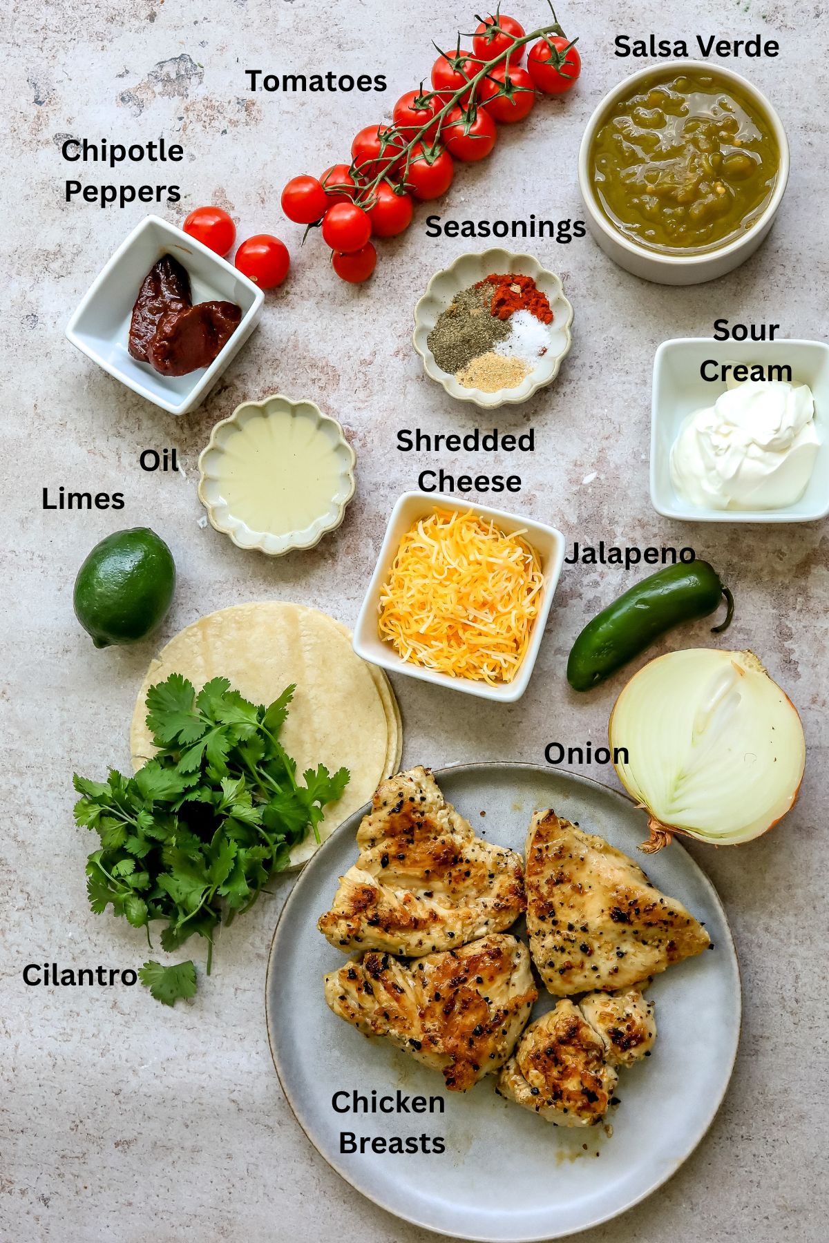 Ingredients for baked taquitos on a counter.