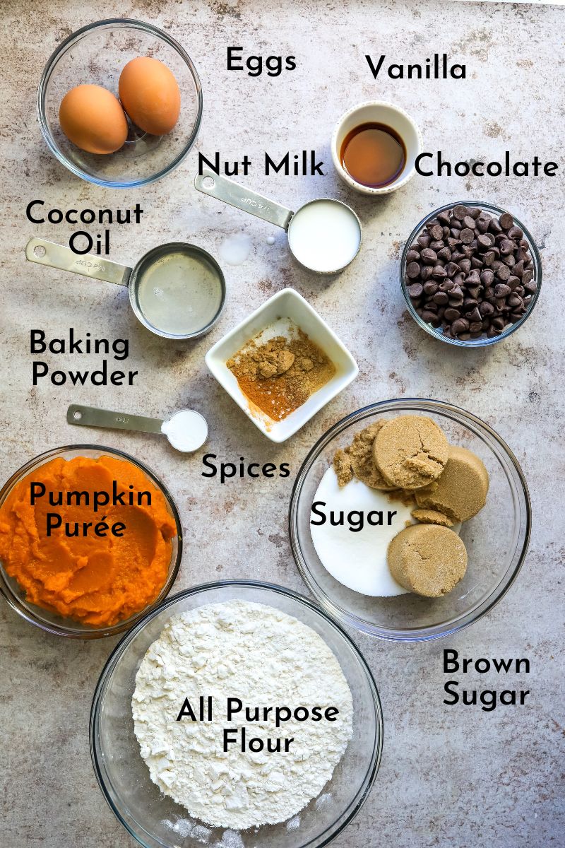Easy Pumpkin Bread Ingredients on a counter. 