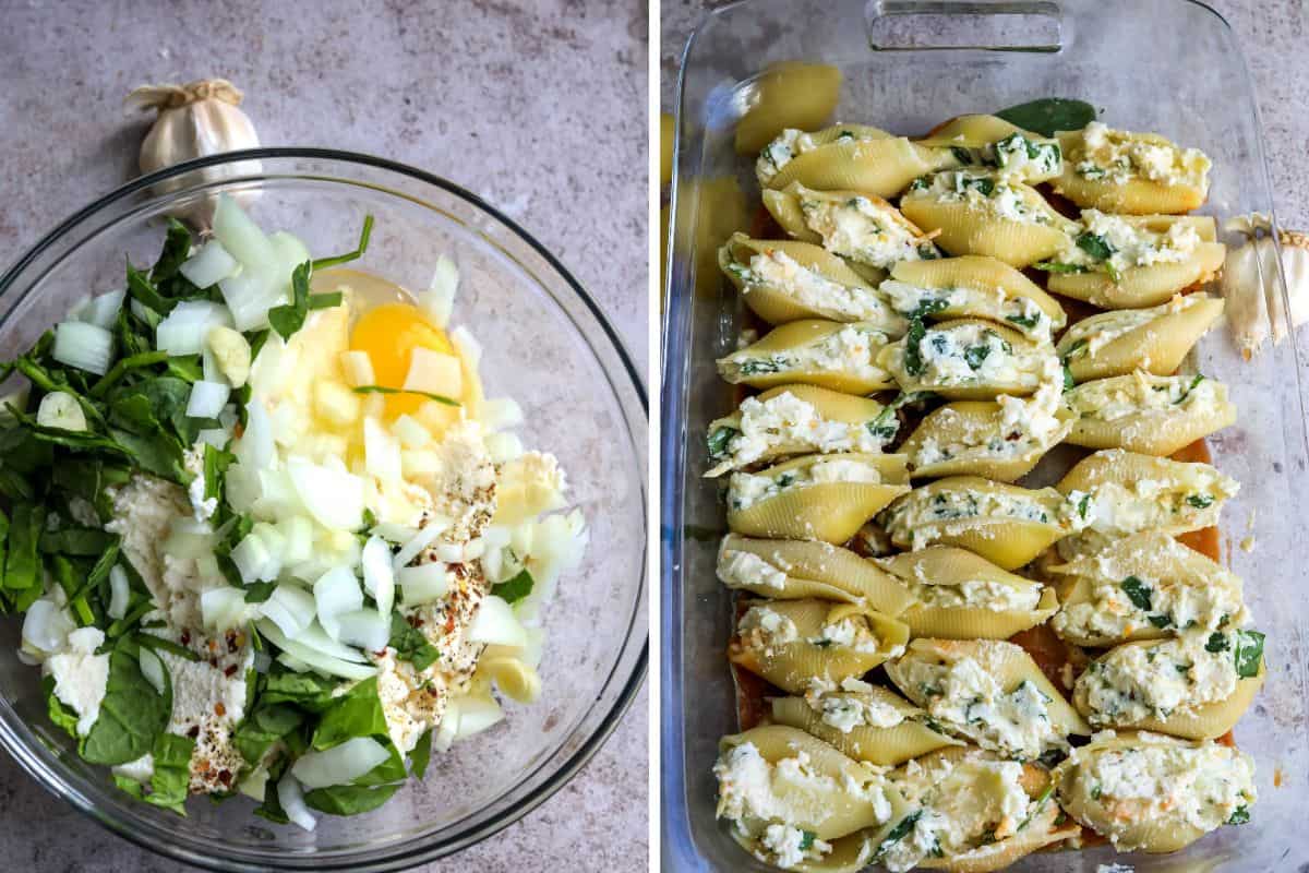 Ricotta Stuffed Shells steps to make them in glass containers 