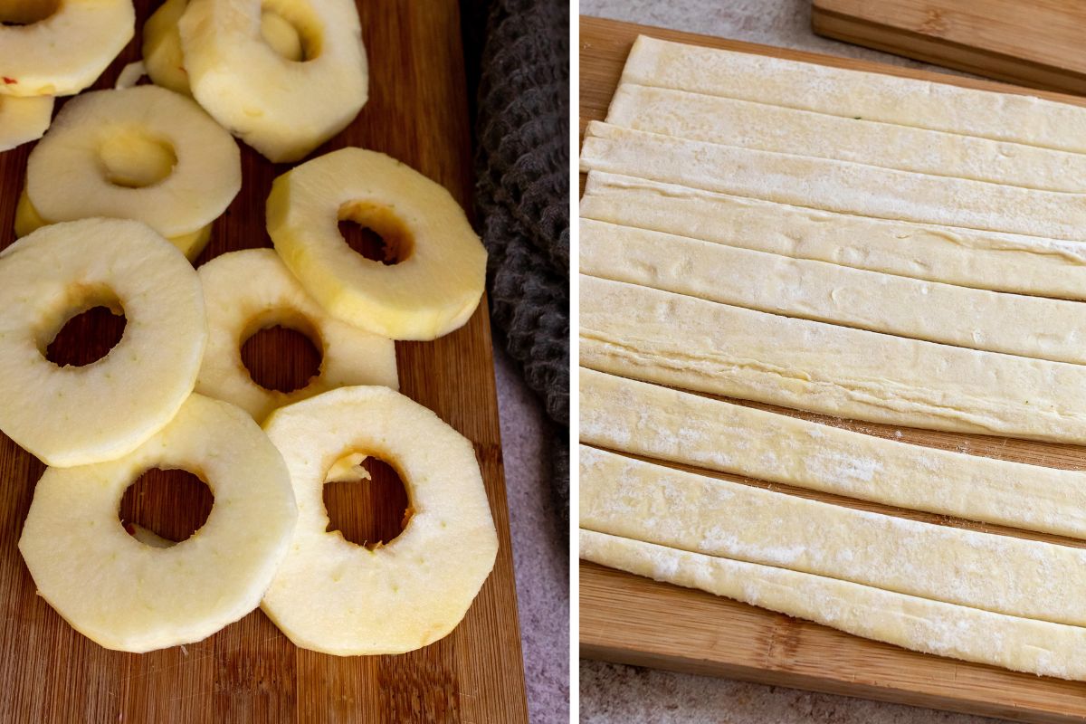 Steps To make Apple Pastries on a cutting board.