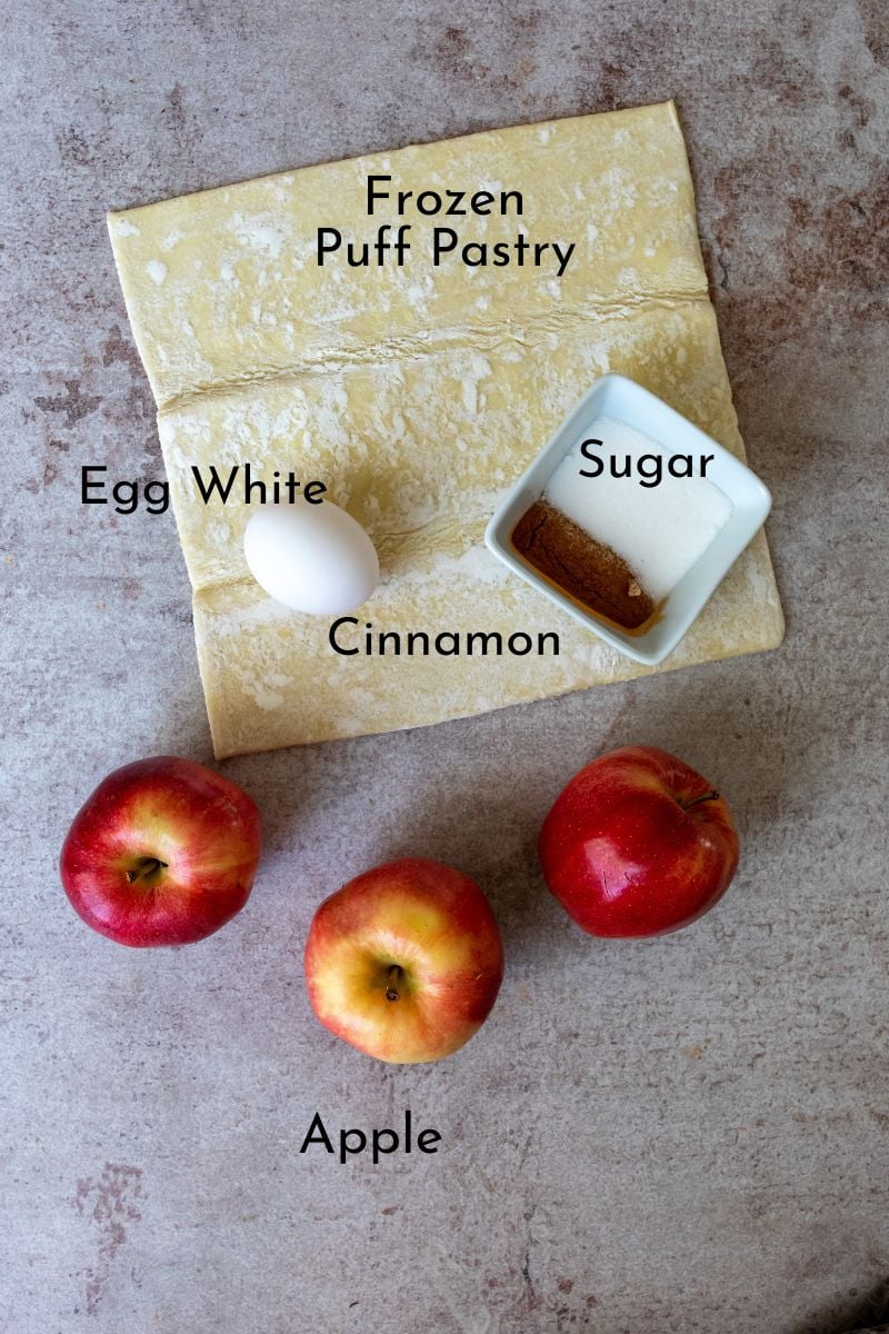 ingredients needed for Apple Pastries on a counter. 