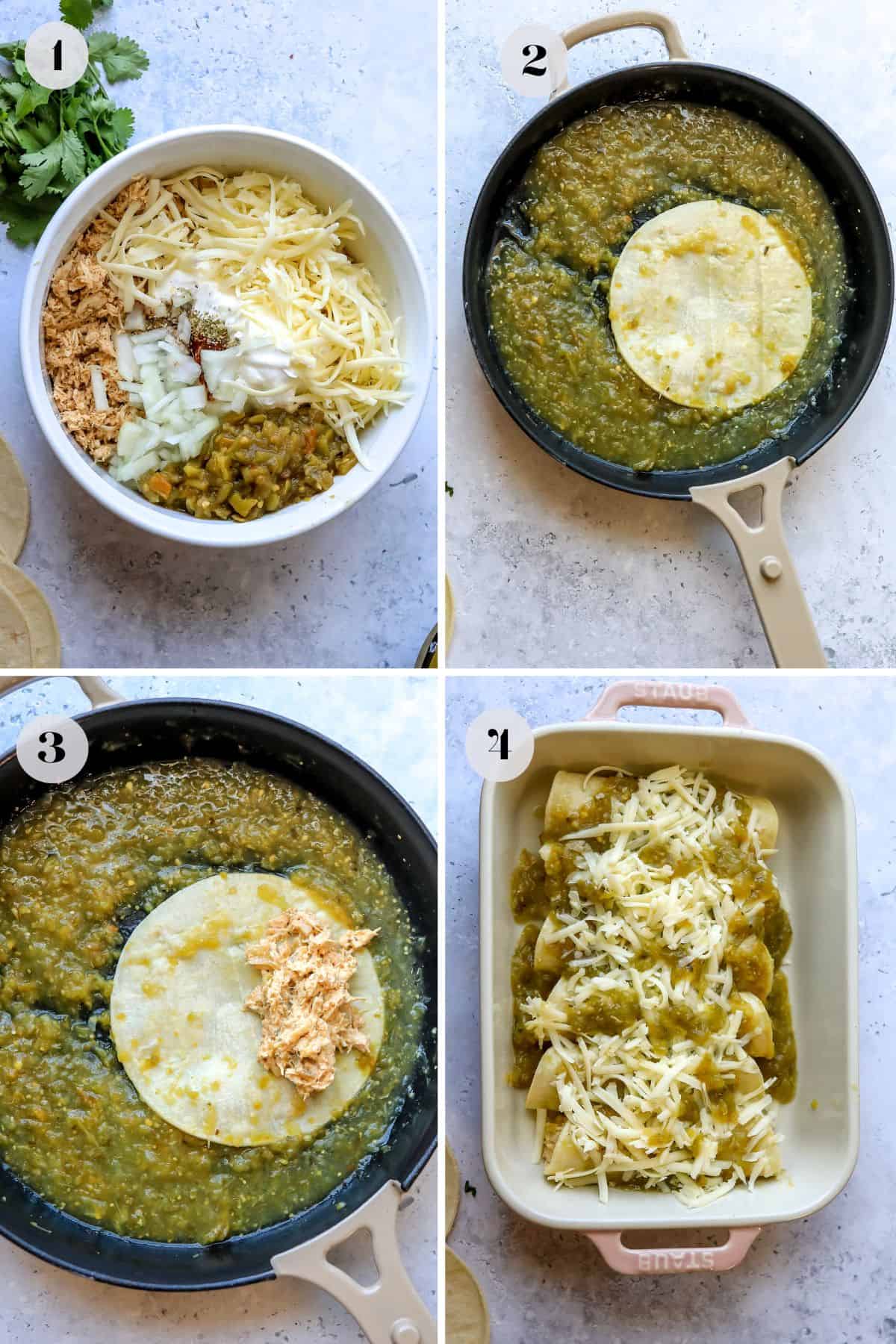 Simple steps to make this recipe on a cast iron skillet with tortillas and a baking dish.
