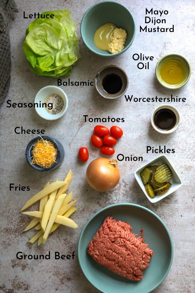 Ingredients in bowls on a grey counter to make this recipe. 