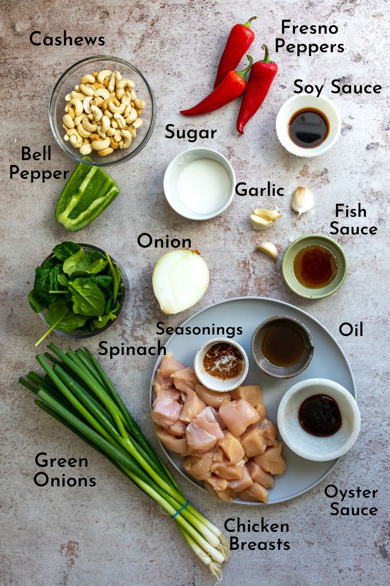 Ingredients needed to make the recipe all on a counter on plates and small bowls. 