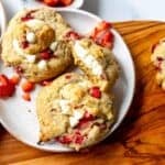 White plate with Strawberry Cheesecake Cookies on it.