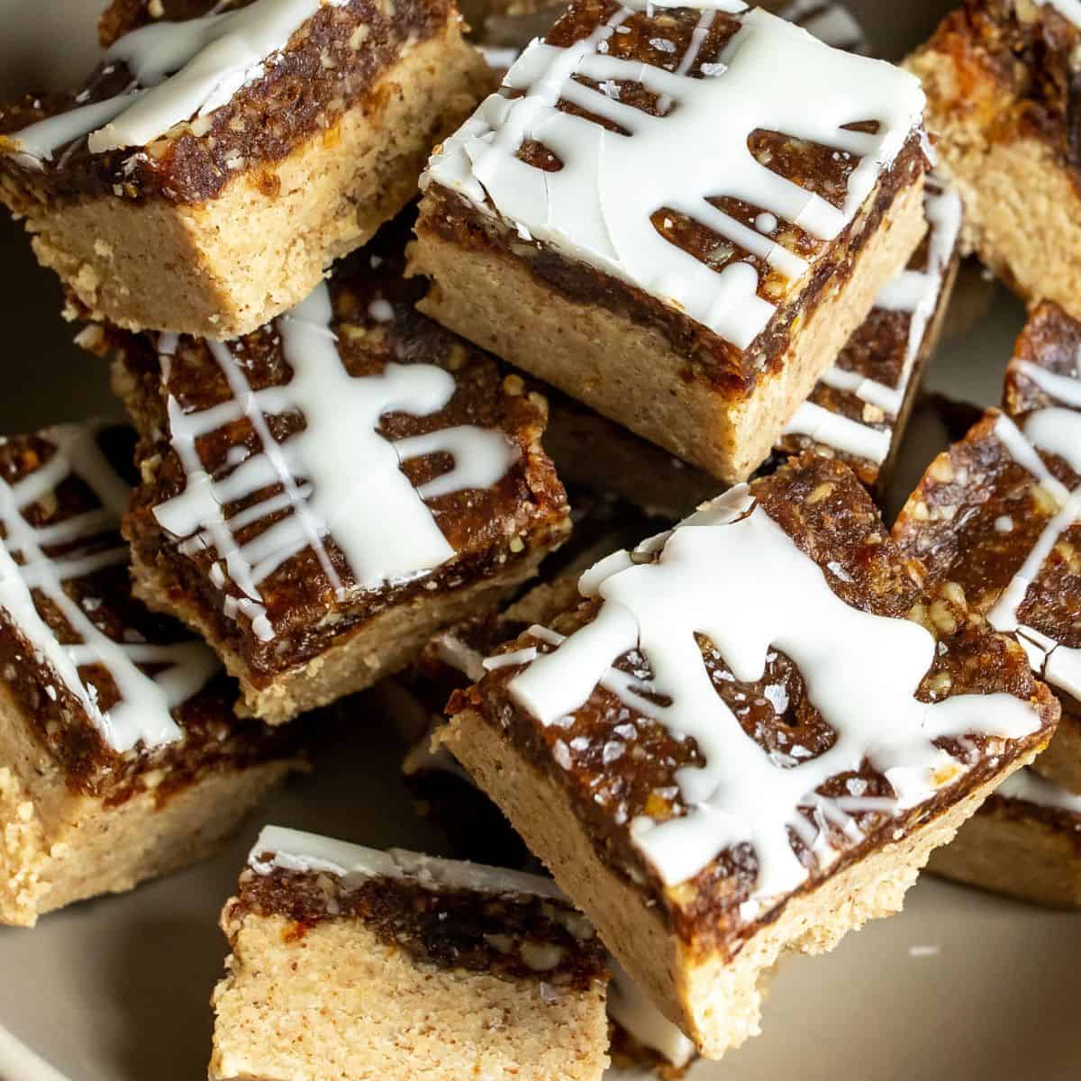 Chewy no bake blondies with icing.