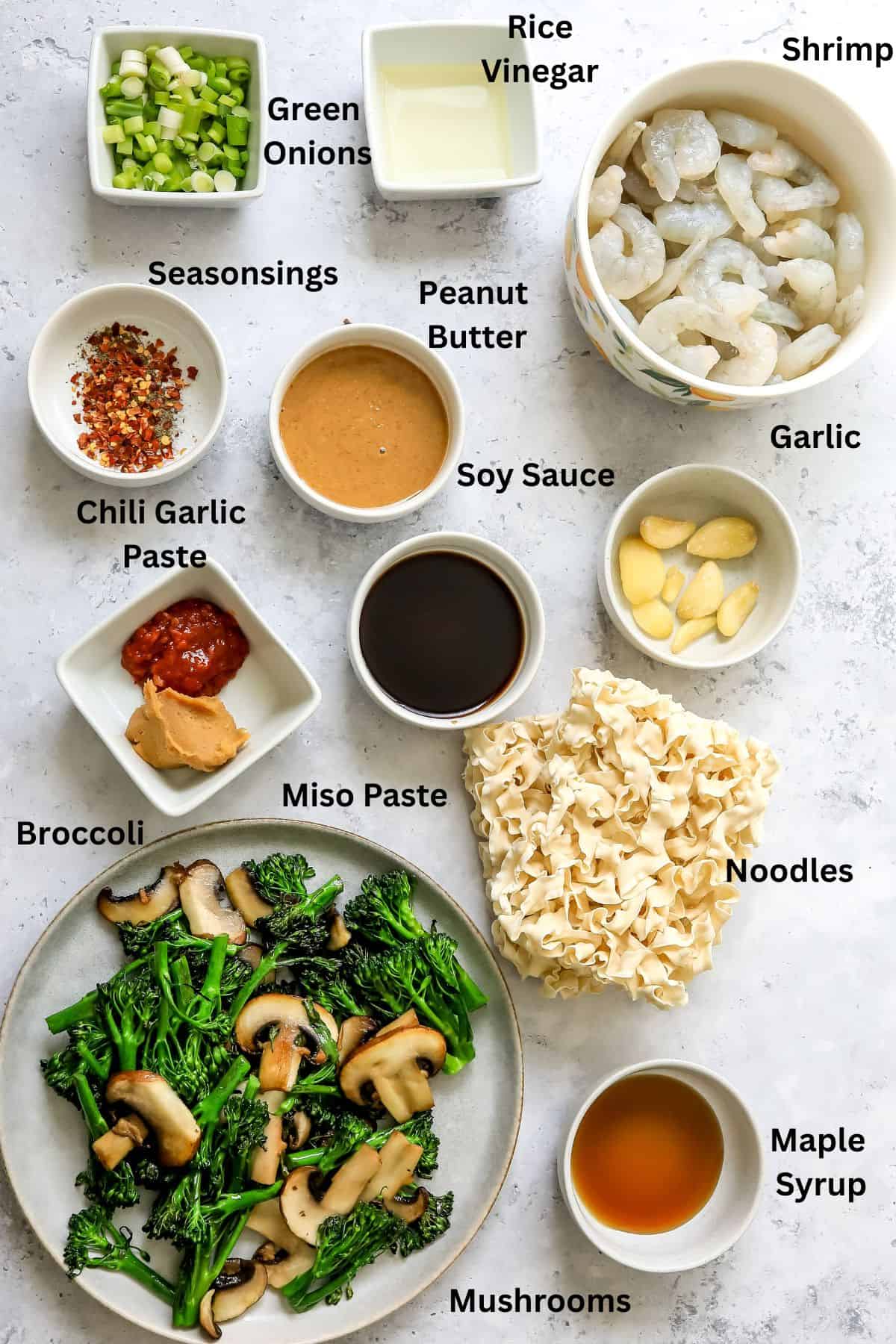 Ingredients needed to make this recipe on a counter in bowls.