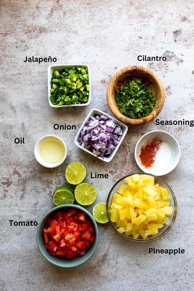 Ingredients in bowls on a counter. 